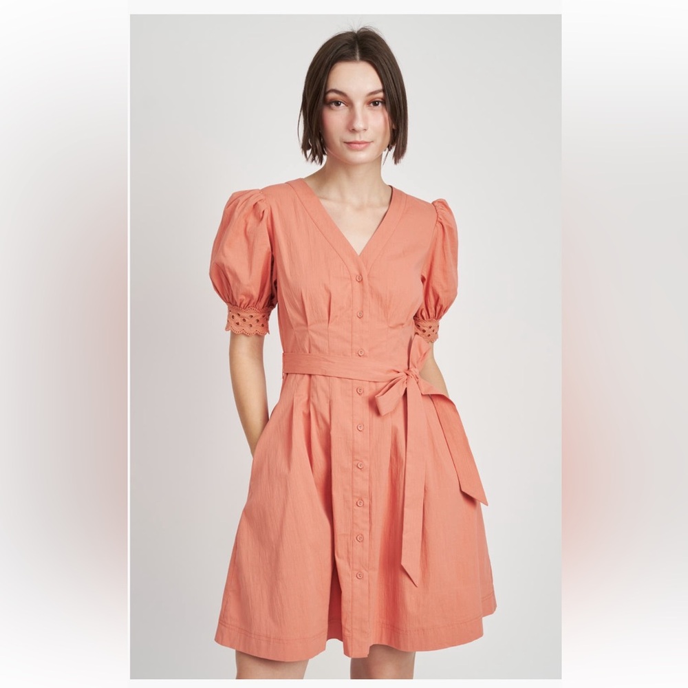 En Saison Deja Eyelet Detail Stretch Cotton Shirtdress Worn 1x Size Small